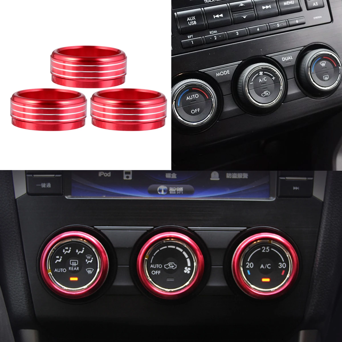 

3Pcs Car Air Condition Knob Ring Covers High End Aluminum Alloy Button Covers for Dashboard Decoration with Textured Grip Design