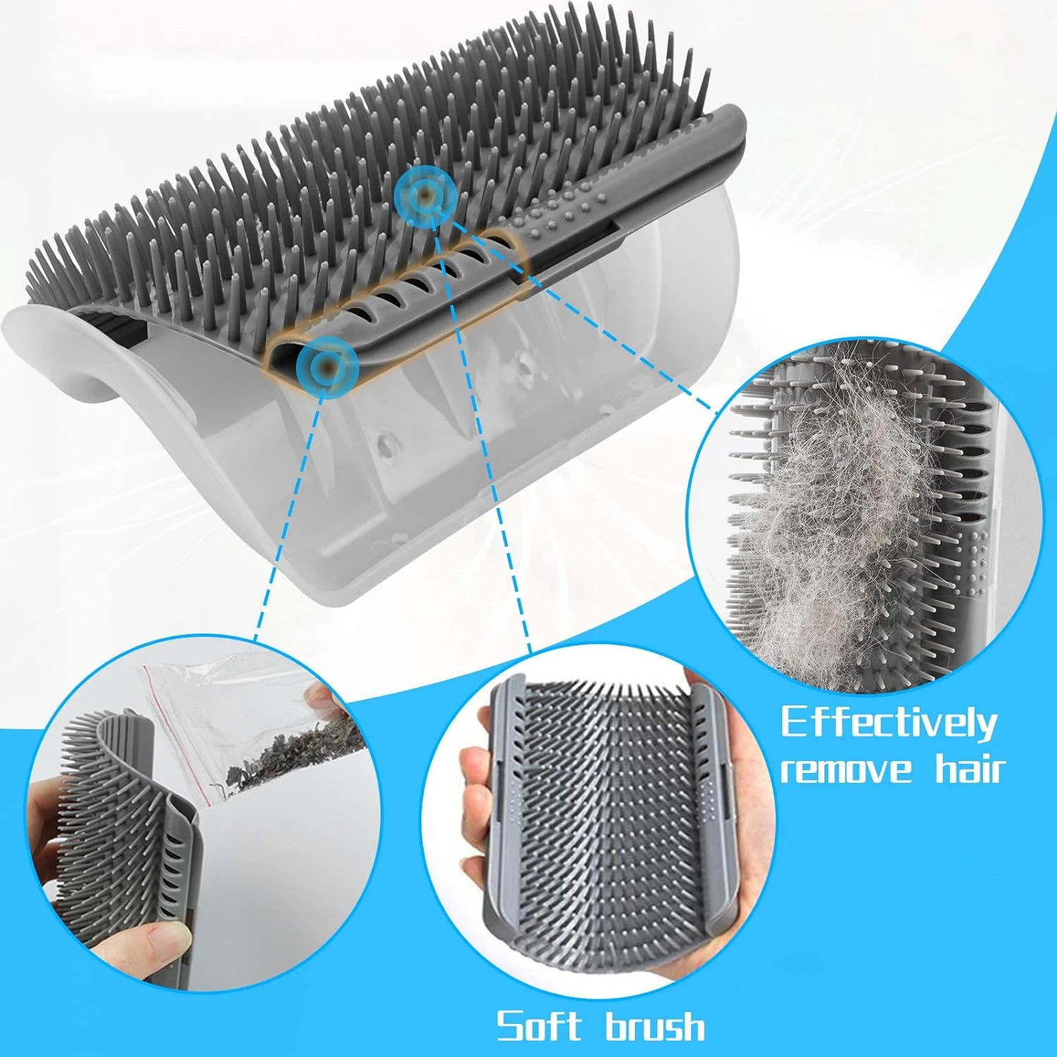 Cat Self Groomer,Soft Cat Wall Corner Scratcher Self Grooming Massage Combs,Pets Brush Remove Hair Comb Grooming Table Removable