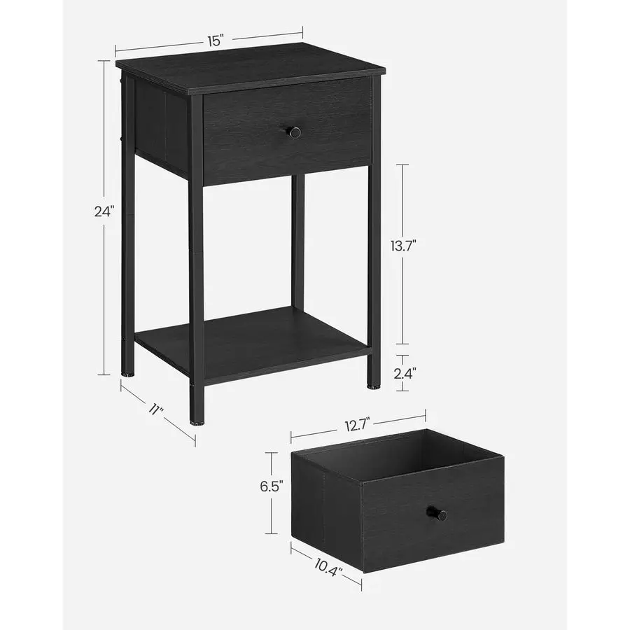 

Nightstands, Set of 2, Side Table with Fabric Drawer, 24Inch Tall End Table with Storage Shelf, Bedroom, Black ULGS221B21