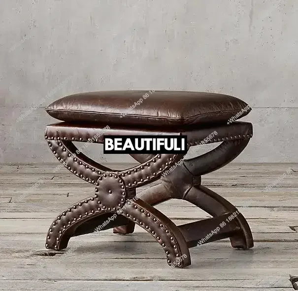 French Country Vintage Furniture American Simple Modern Fabric Footstool Bed End Stool