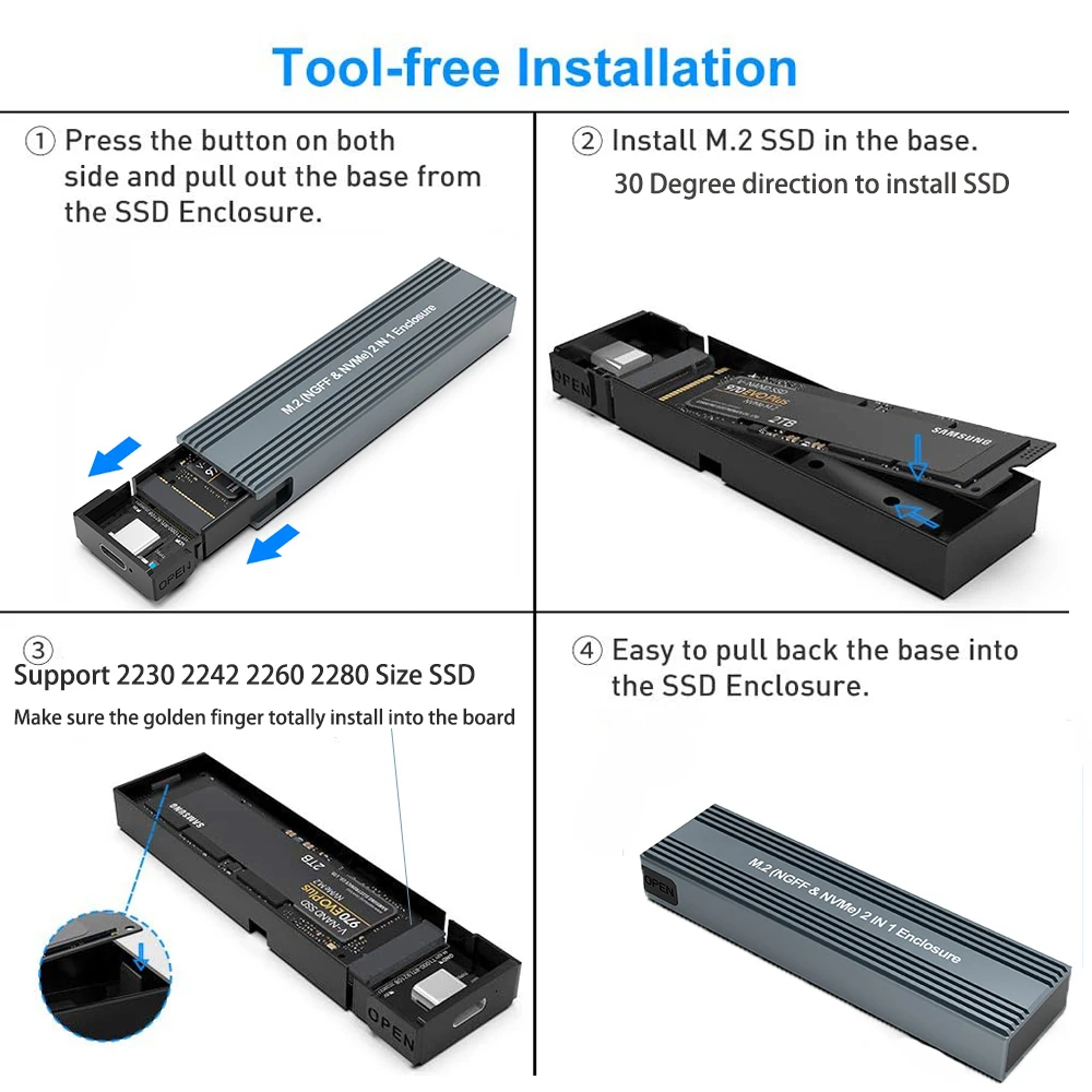 NVMe SATA SSD için M.2 muhafaza, WD M2 SSD NVMe muhafaza durumda