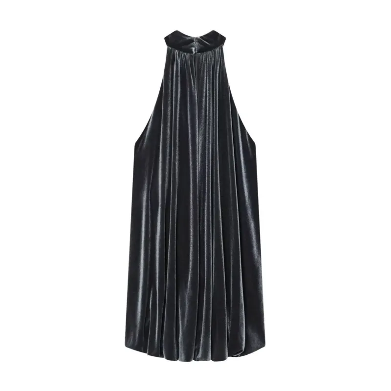 HipSeam-minivestido de terciopelo con dobladillo de burbuja para mujer, vestido Sexy con espalda descubierta y cuello Halter, por debajo de la rodilla, para primavera y verano