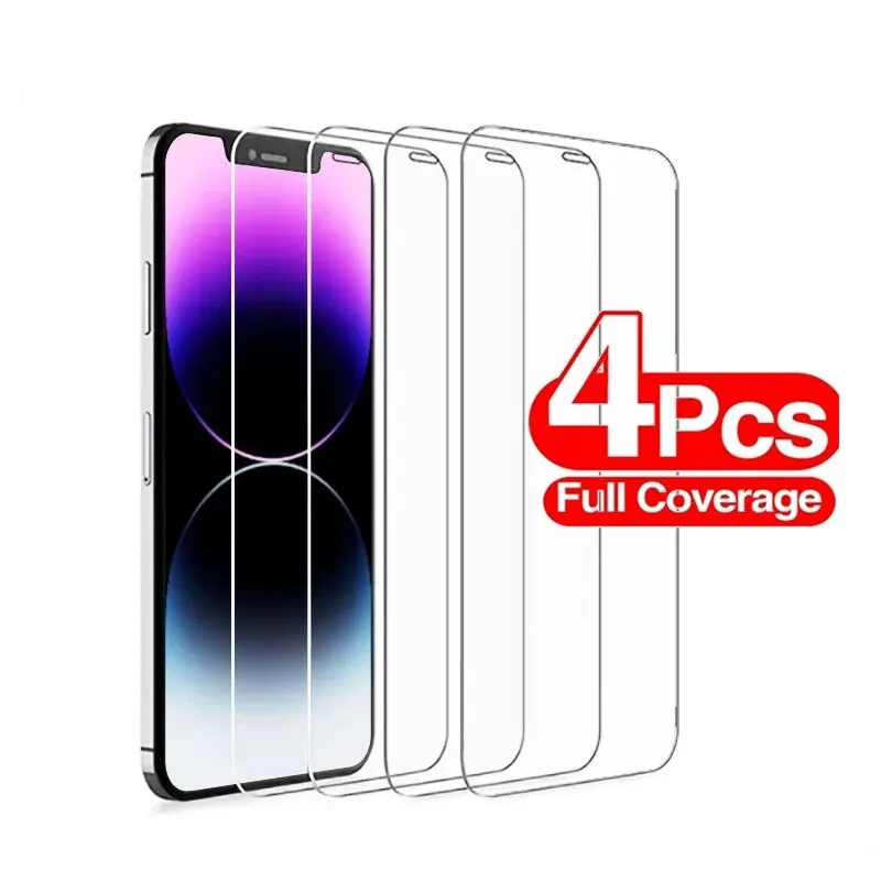 4PCS Tempered Glass For iPhone 15 14 13 12 11 Pro Max Screen Protector For iPhone X XR XS MAX 11 12 13 14 15 Plus Glass Film