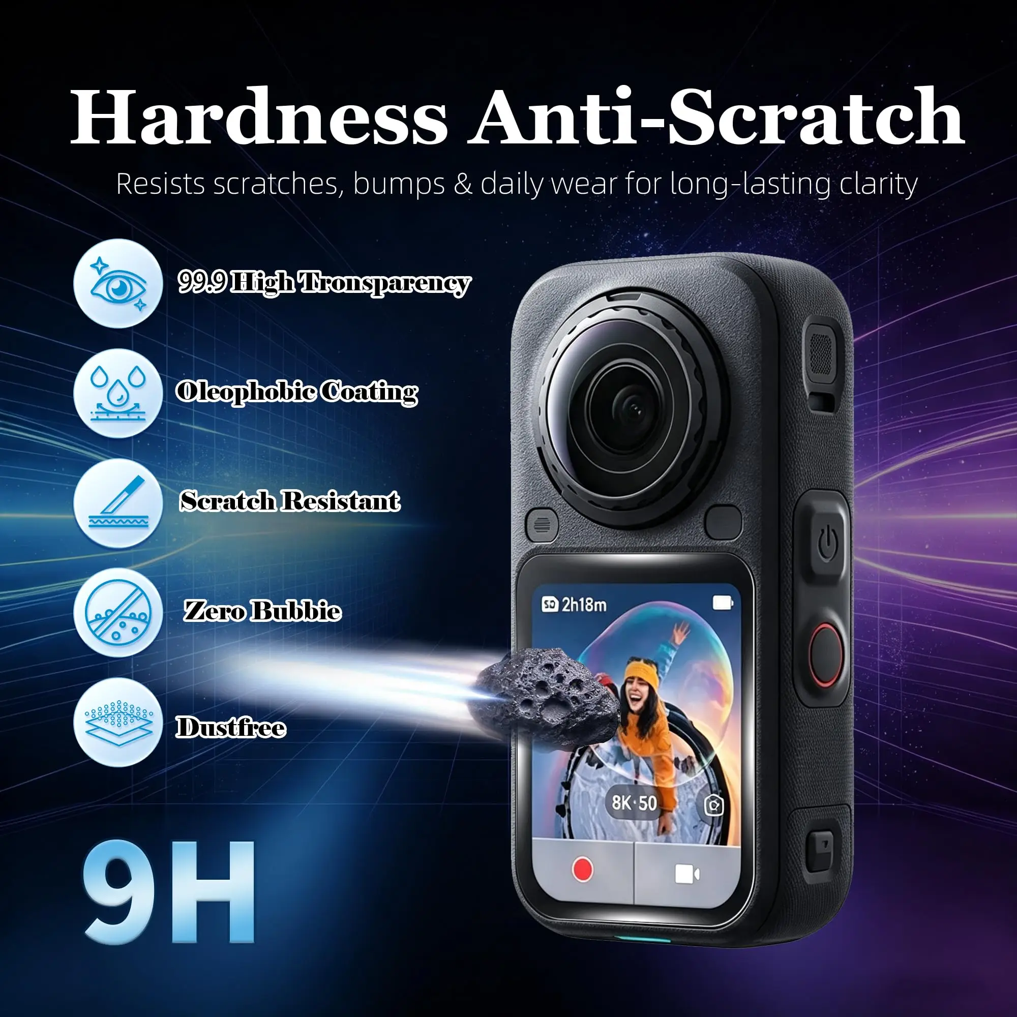 For Insta360 X6 Accessories,Curved 9H Tempered Glass Screen Protector 1/2-Pack,Ultra HD, 9H Hardness,Touch Sensitive,Bubble-Free