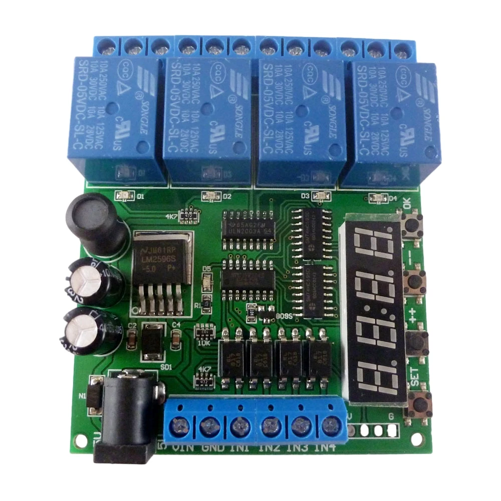 

CE007 4 Channel Digital Display Cycle Delay Timer Relay Module DC 9V 12V 24V for Timing Loop Interlock Self-locking