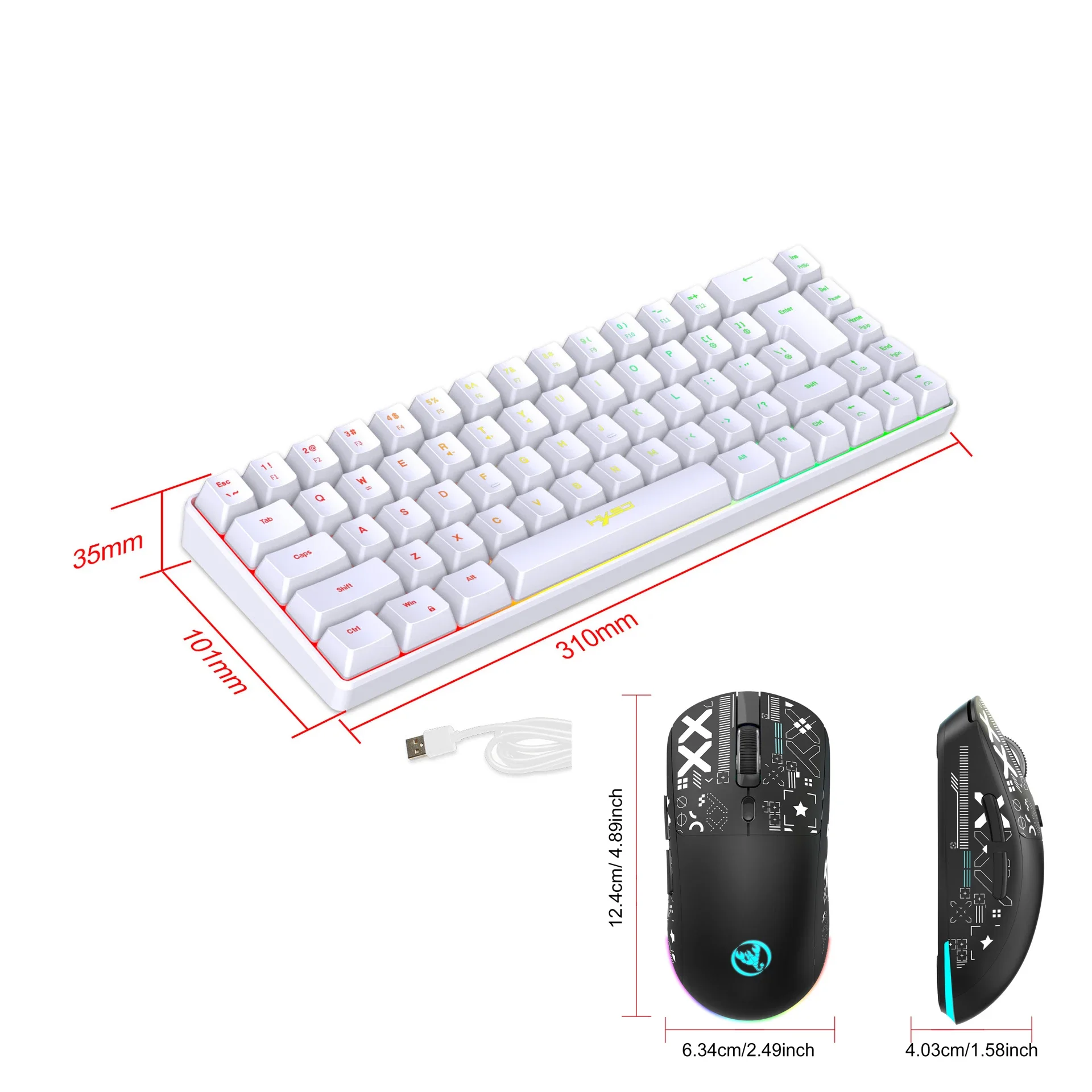 Teclado e mouse combo backlight kit gamer teclado branco oferece combo computador com fio teclados mouses escritório em casa teclado