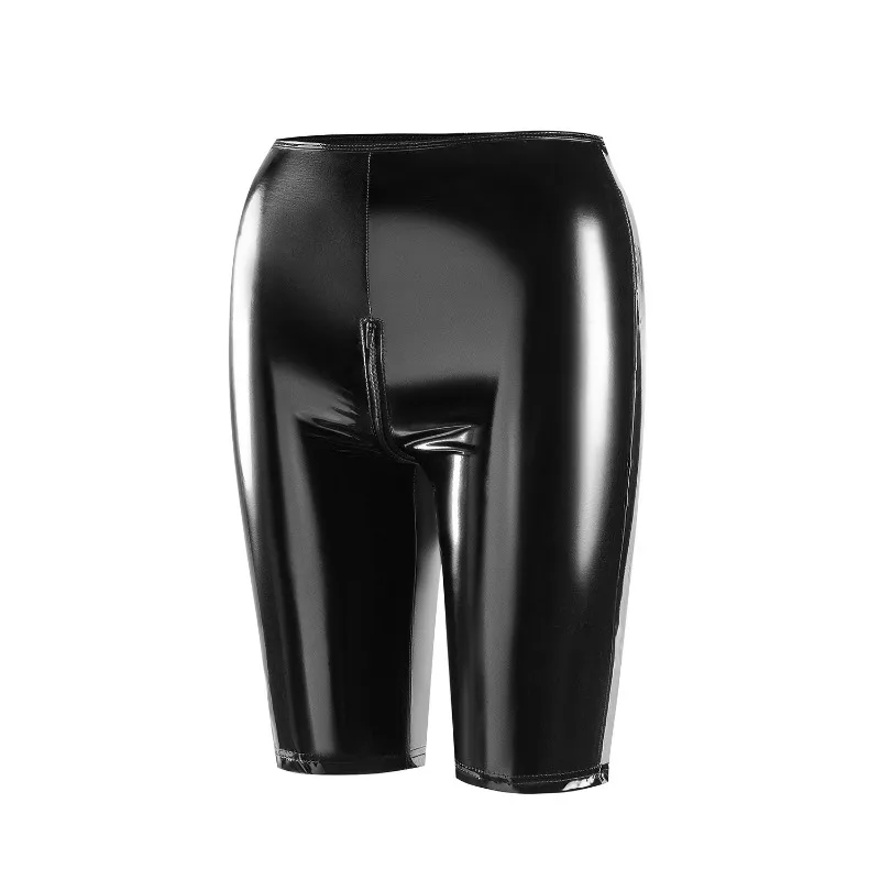 Exotic Women Faux Leather PVC Pants Fetish Zipper Crotchless Latex Hotpants Bondage Pants Wetlook Latex Leggings Shorts Lingerie