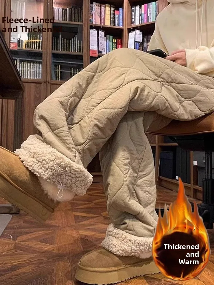 

Женские широкие хлопковые брюки на подкладке Fce, осенне-зимние повседневные теплые брюки, цвет Blo Plu, длинные брюки прямого кроя