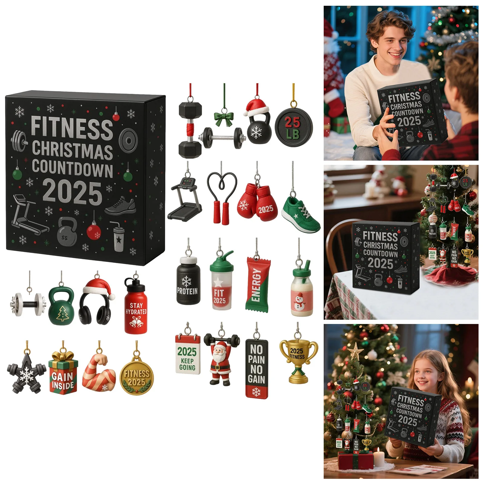 Batterie petites lumières avec minuterie calendrier de l'avent de gymnastique 24 jours Fitness et entraînement compte à rebours petite cafetière avec minuterie pour le matin