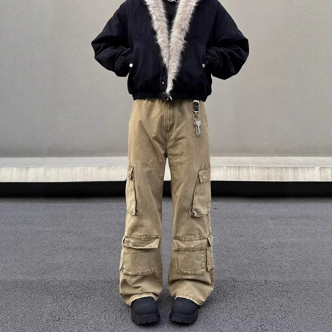 

Широкие свободные мешковатые джинсы для мужчин, брюки-карго с карманами, рваные джинсовые прямые камуфляжные брюки Y2k, брендовая одежда, мужская одежда