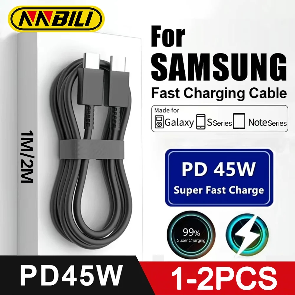NNBILI 1-2 Stück PD45W USB-C-Kabel für Samsung Galaxy S23 S24 S25 S26 Ultra Note10 20 A53 A54 Superschnelles Ladekabel Typ C Datenkabel