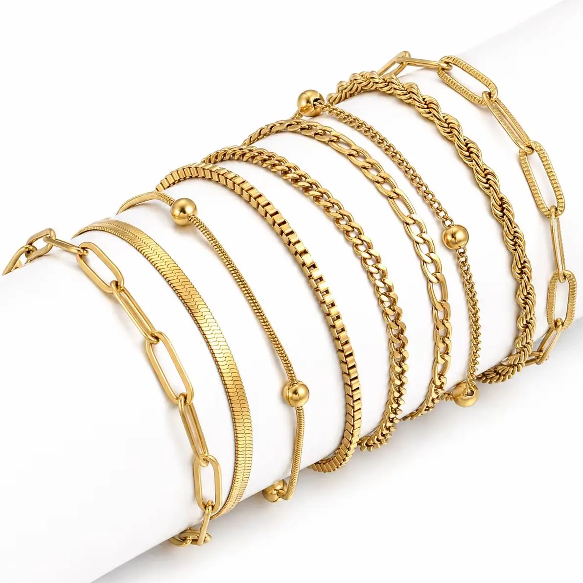 5Pcs Minimalist Chain Bracelets High Quality Women Stainless Steel Twist/Paperclip/Cuban Adjustable Chain Bracelet Stack Jewelry