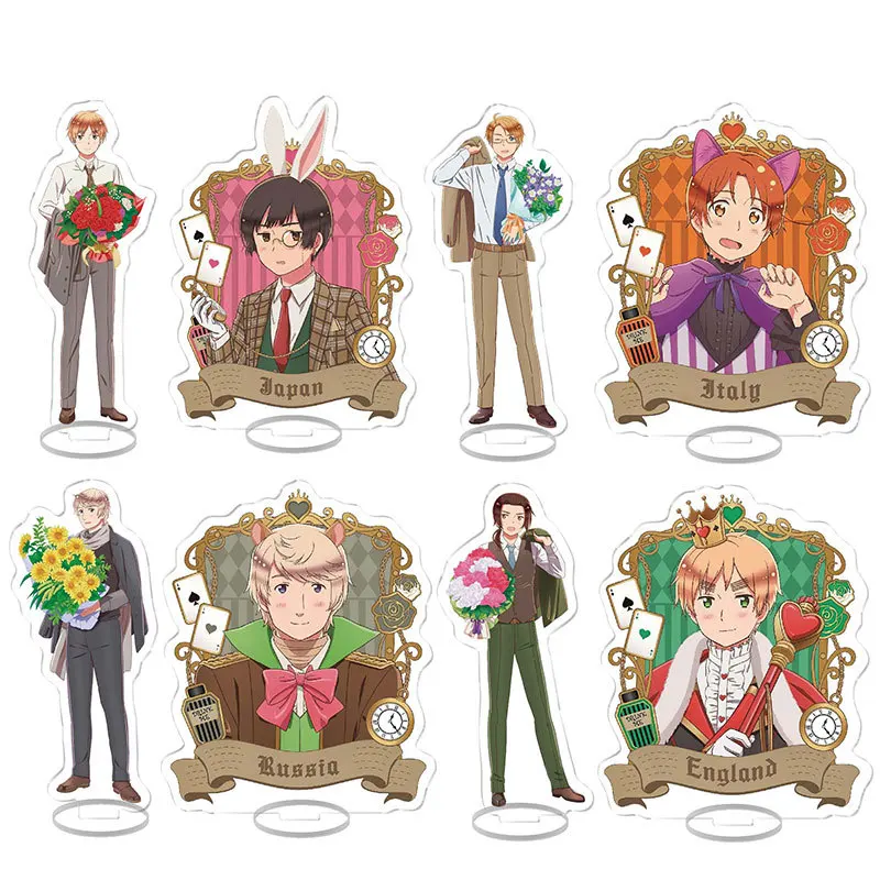 Axis Powers Anime Acrylic Stand School Alice Ver APH Figure Arthur Alfred Feliciano Flower, Room Desktop Decoration Fan