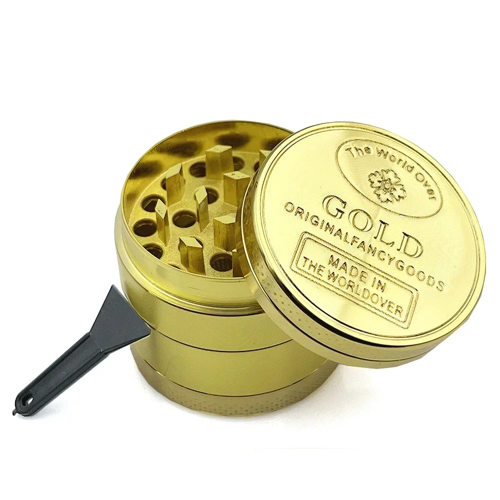 1.6/2inch Gold Herb Raw Grinder 4-layers Manual Tobacco Herbal Mill Spice Pepper Crusher Grass Grinder Smoking Accessories