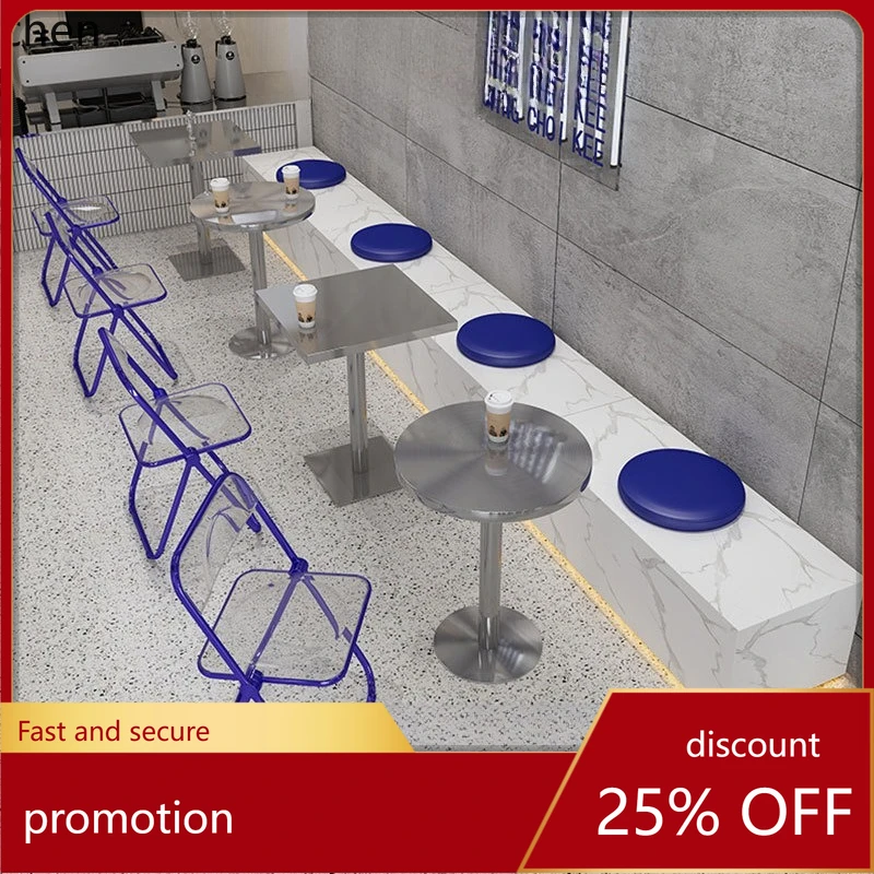 

LXC Industrial Style Milk Tea Dining Table Coffee Shop Dessert Shop Stainless Steel Table Round Coffee Table Booth Folding Chair