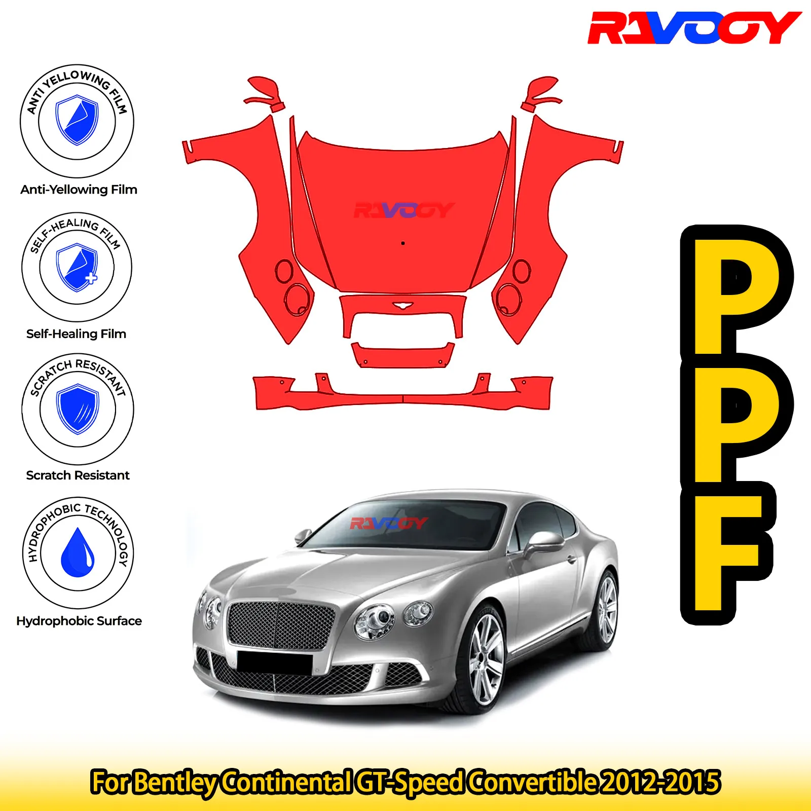 

For Bentley Continental GT-Speed Convertible 2012-2015 Glossy Matte Black Precut front PPF Kit Paint Protection Film