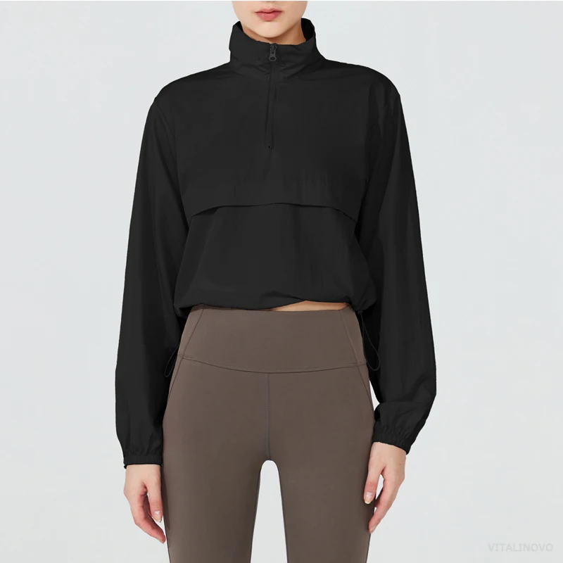 VITALINOVO Damen-Sportjacke, leichter Pullover mit Viertelreißverschluss, für Golf, Wandern, Laufen, Windjacke, UPF50+, wasserdichte Jacke – Detail 5