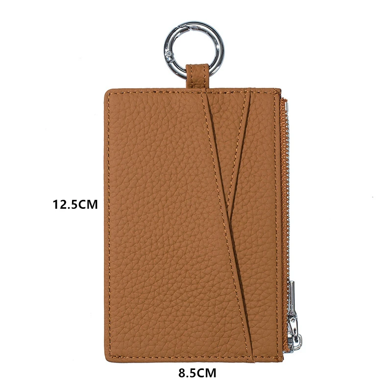 Leather Ultra-thin Card Holder with Anti-lost Ring Multifunctional Compact Coin Purse Unisex Simple ID Card Bag Money Clip