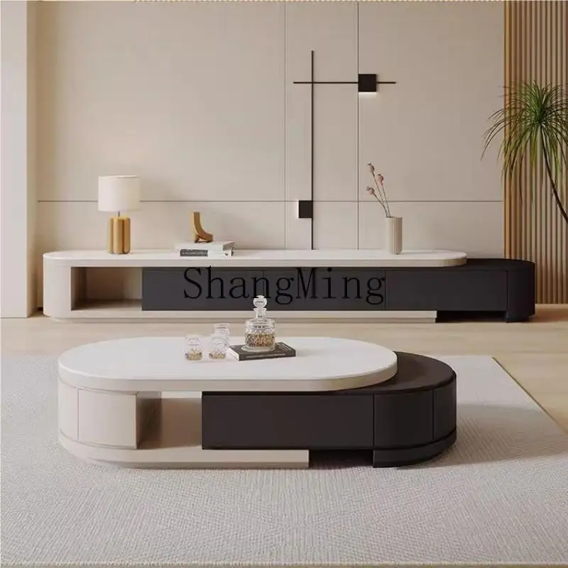 

ZYY oval telescopic modern simple rock slab coffee table TV cabinet small apartment living room combination coffee table