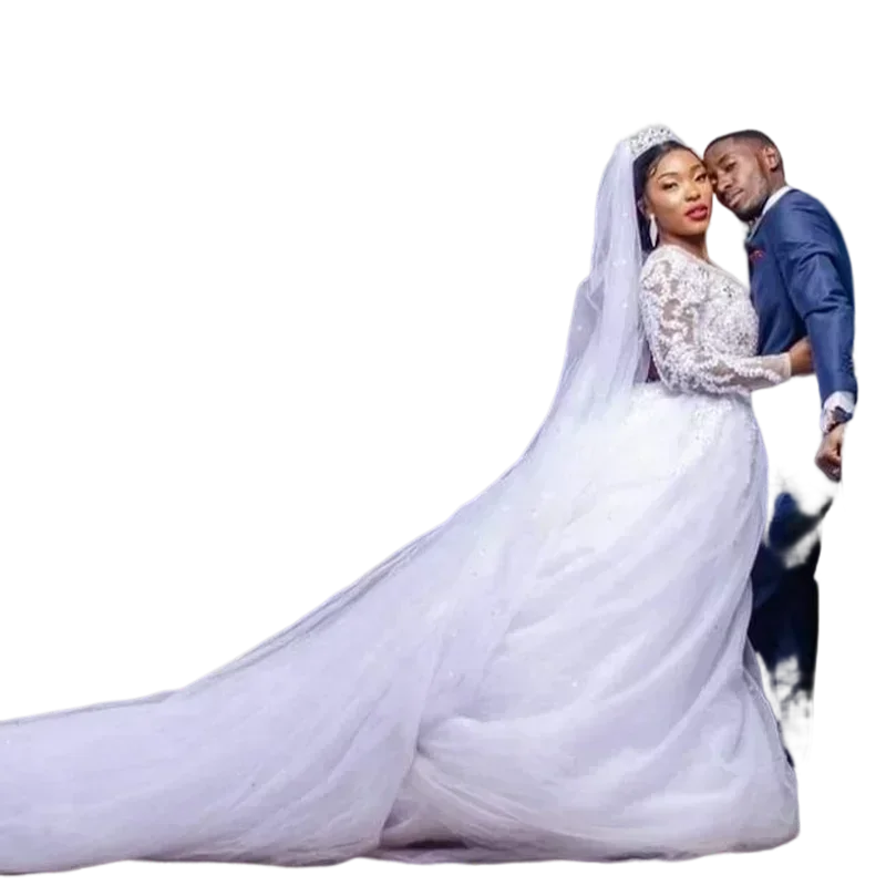 

Customized Scoop Plus Size Long Sleeves Wedding Dress 2024 Lace Appliques Cathedral Beading Bride Bridal Gowns