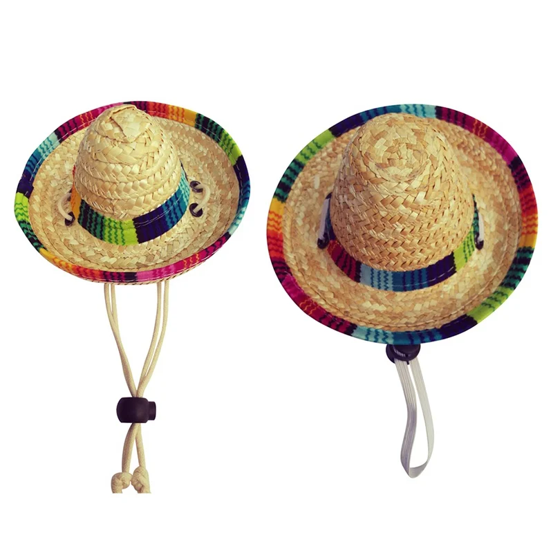 Cute Puppy Dog Cat Straw Woven Sun Hat Cap Mexican Sombrero Pet Supplies Accessories