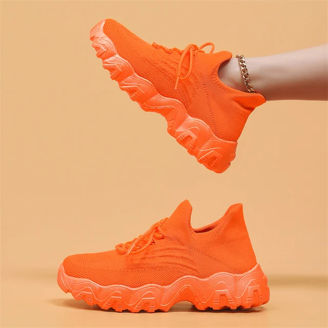 2026 Orange Summer Running Sneakers Woman Plus Size 36-44 Unisex Breathable Athletic Shoes Trainers Platform Sports Shoes Women