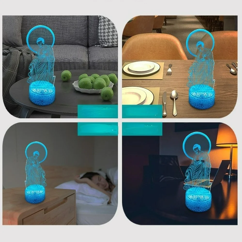 Buddhist Decorative Bedside Lamp Remote Control 3d Night Light LED Touch Acrylic Cartoon Small Table Lamp Bedroom Decor Gift