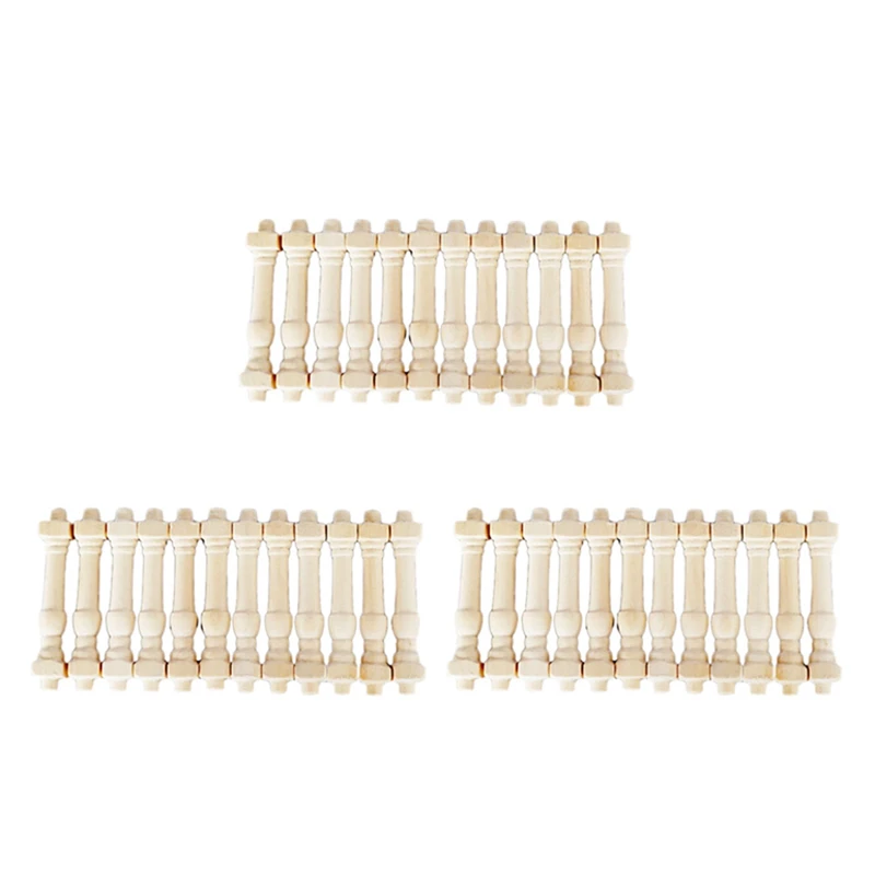 

36Pcs DIY Spindles Balusters Wooden Dollhouse Miniature 1/12 Scale Stair Railing Decoration Toys