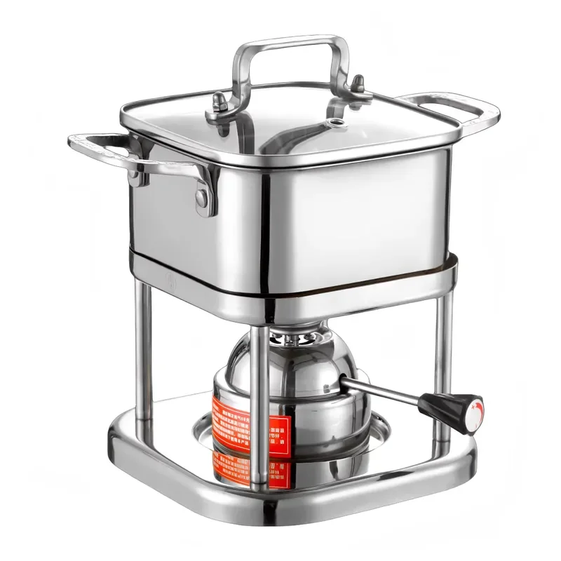 Commercial Single Burner Gas Hot Pot Square Cooker for Restaurant Food Service Gold Finish Durable Stainless Steel Kitchen