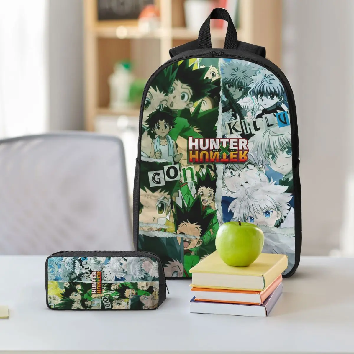 Anime HXH Hunter x Hunter Zaino Studente Ragazzo Ragazza BookBag Borsa da scuola Borsa a tracolla per computer Borsa da pranzo isolata 3ps Astuccio