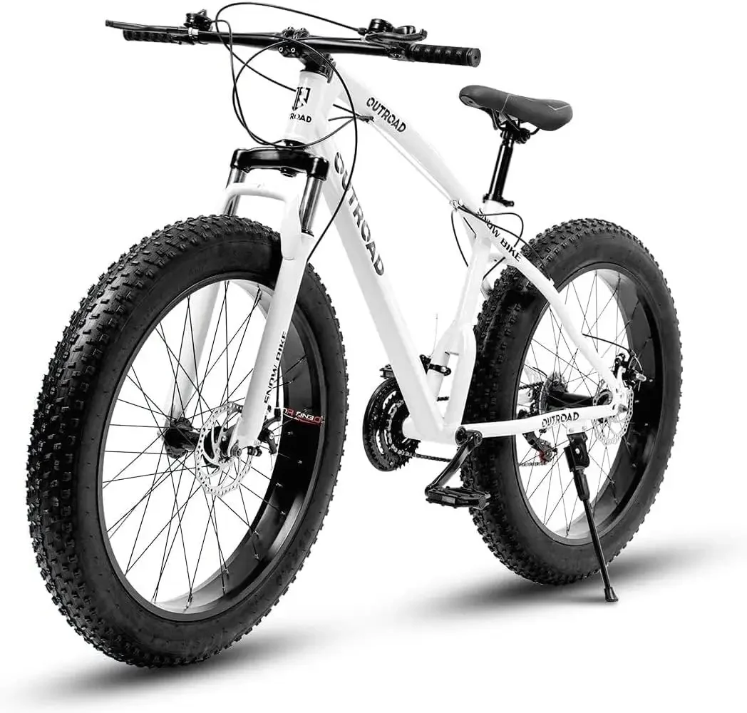

Outroad Mountain Bike Fat Tire with 4-Inch Tire 26 inch Wheels, 21 Speed with High Carbon Steel Frame, Double Disc Brake