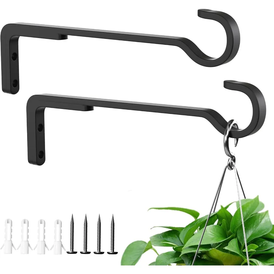 

8 Inch 2 Pack Black Heavy Duty Outdoor Plant Hangers for Hanging Baskets Iron Hanging Plant Brackets for Hanging Plants Outside