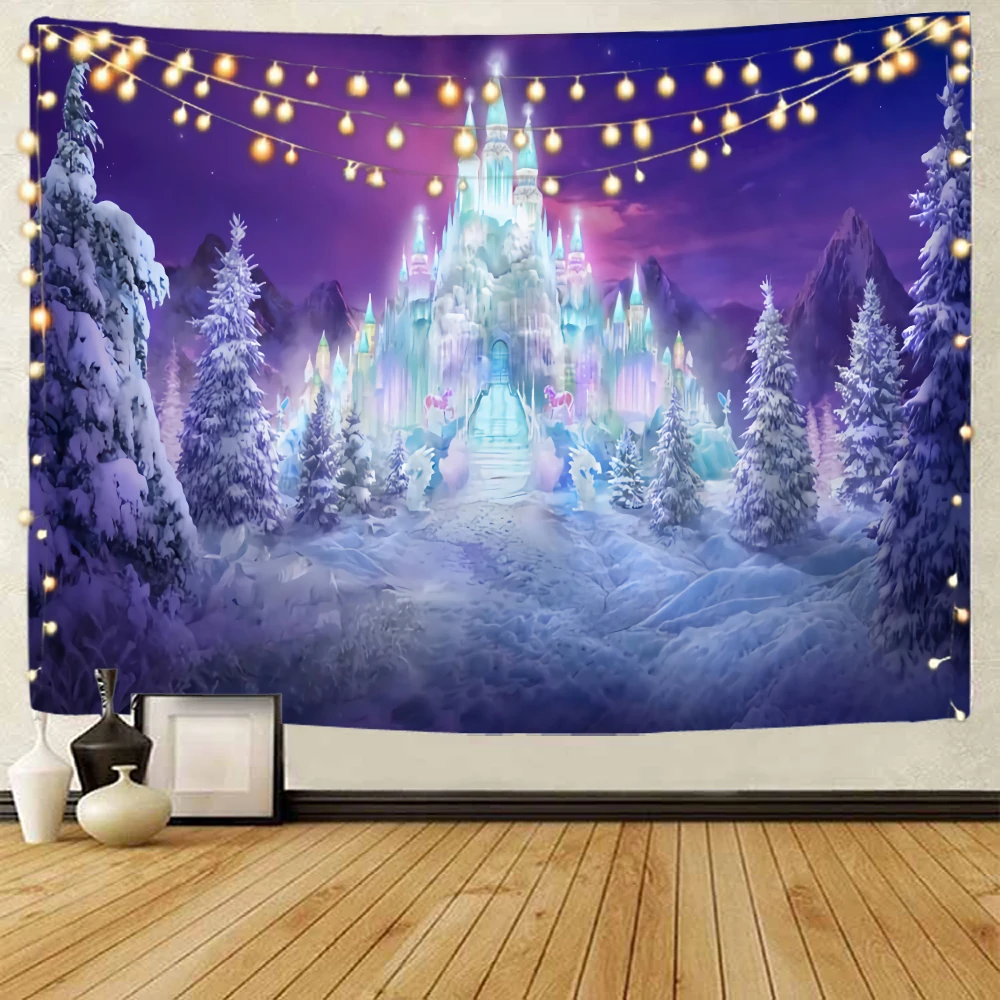 

Christmas tapestry Christmas pine forest snow scenery decoration tapestry Christmas home decoration tapestry forest snow scenery