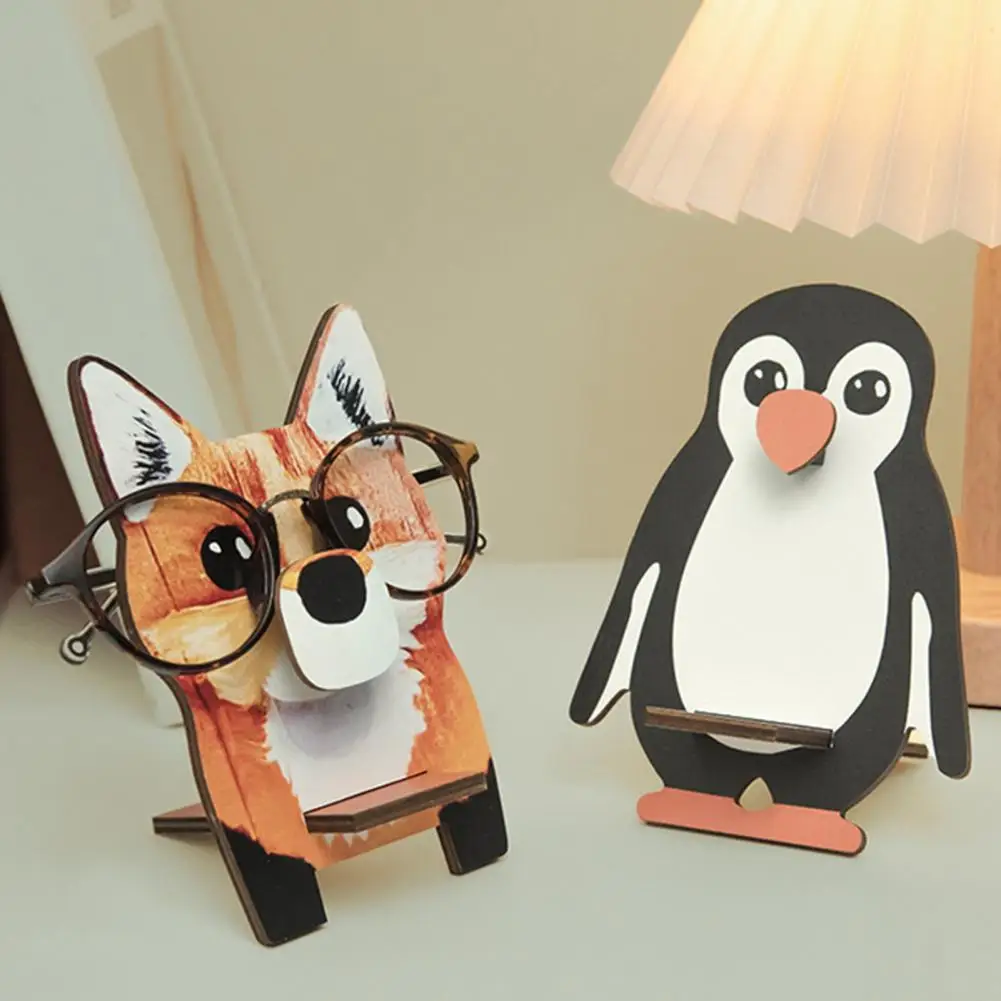 Multi-functional Phone Stand Phone Holder Handmade Wooden Glasses Holder Carved Fox Cat Sloth Penguin Phone Eyeglass Sunglasses