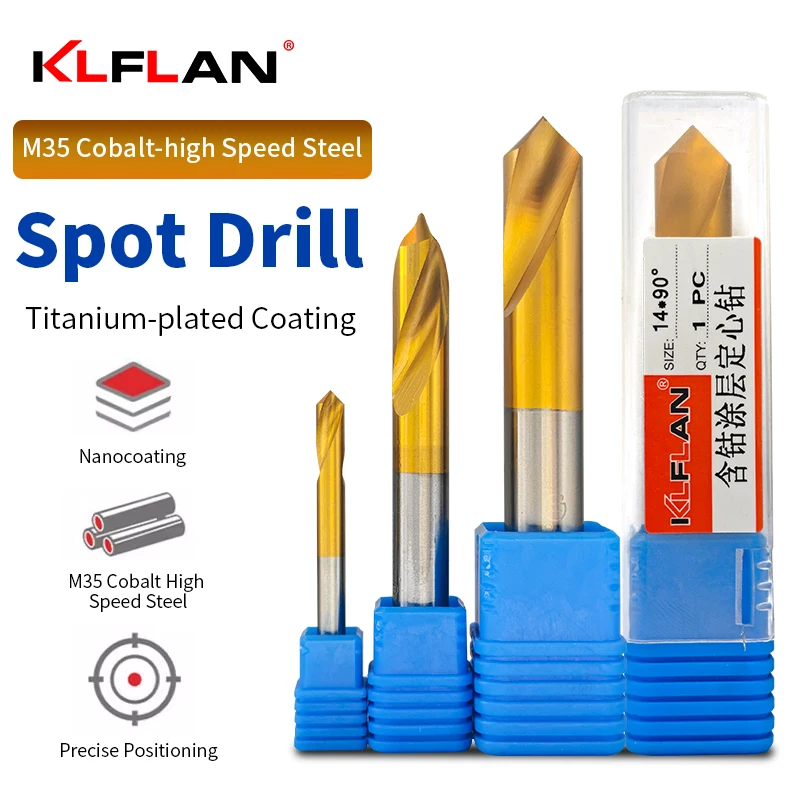 KLFLAN M35 HSSE Spot Drill Centering Drill for Preparing Guide Pilot Holes and Chamfering Titanium-coated Drill 3-20mm