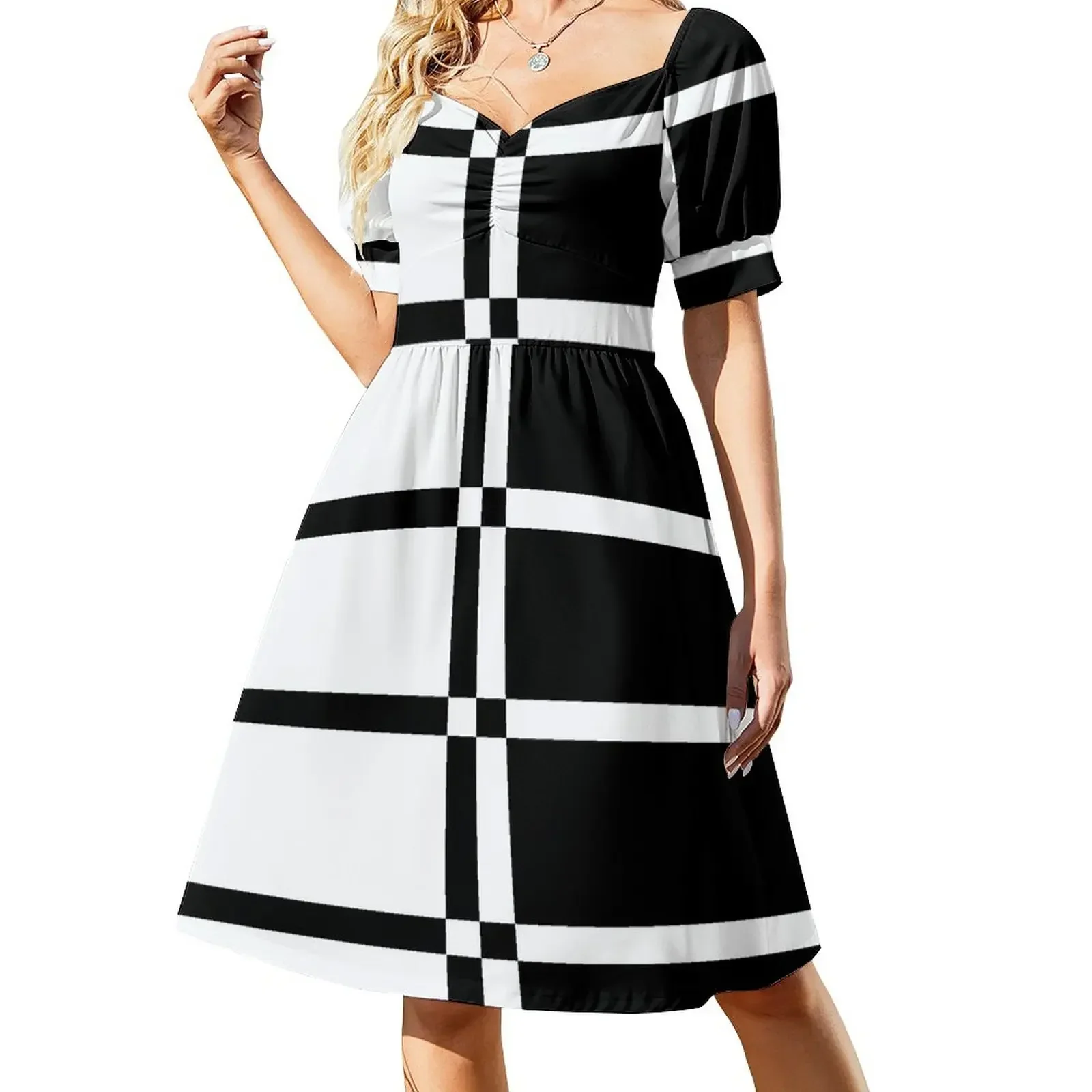 

Black And White 60s Mod Style Two Tone Short-Sleeved Dress Women's summer skirt birthday dress for women Women's dresses