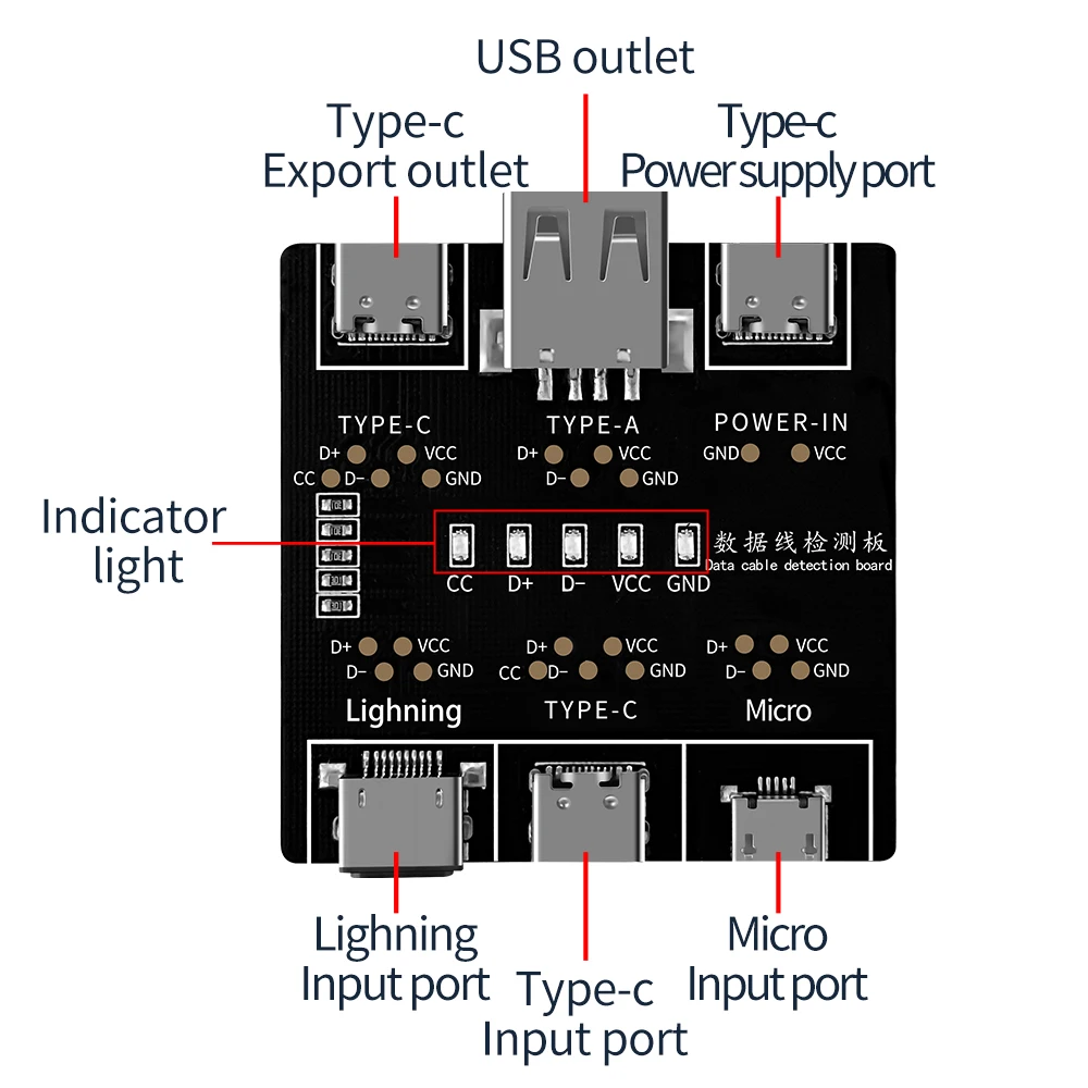 DT3 Data Cable Detection Board USB Cable Tester Short Circuit On-Off Switching Test Board Tool for iOS Android Type-C Test Board