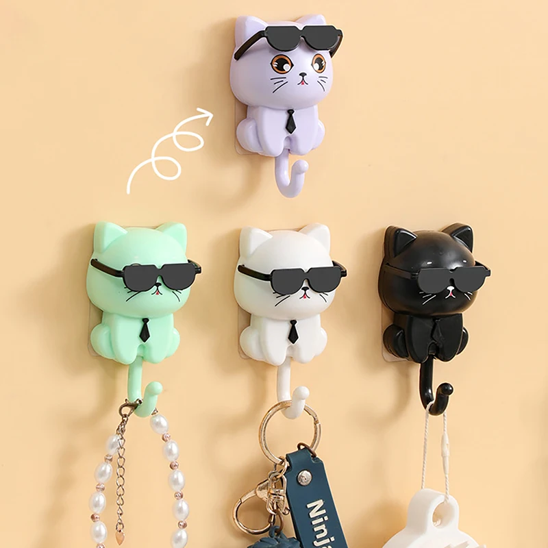 1pc Kitten Hooks Cartoon Cats Gravities Induction Decorative Hooks Storage Racks for Keys Umbrellas Towels Adhesive Hooks