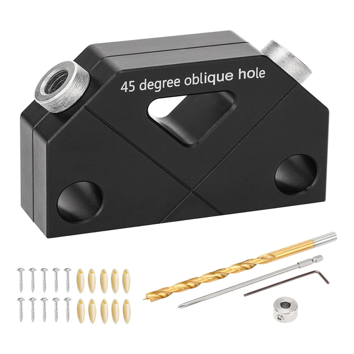 

Dowel Jig for Angled Dowel Joints, Dowel Jig Kit with Drill Bit,Hex Key, Stop Ring, Plastic Pocket Hole Plug and Screws