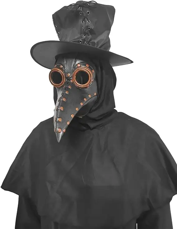 غطاء رأس طبيب الطاعون المخيف من العصور الوسطى قناع الطيور Steampunk مع منقار طويل دعائم أزياء الهالوين الرعب التأثيرية
