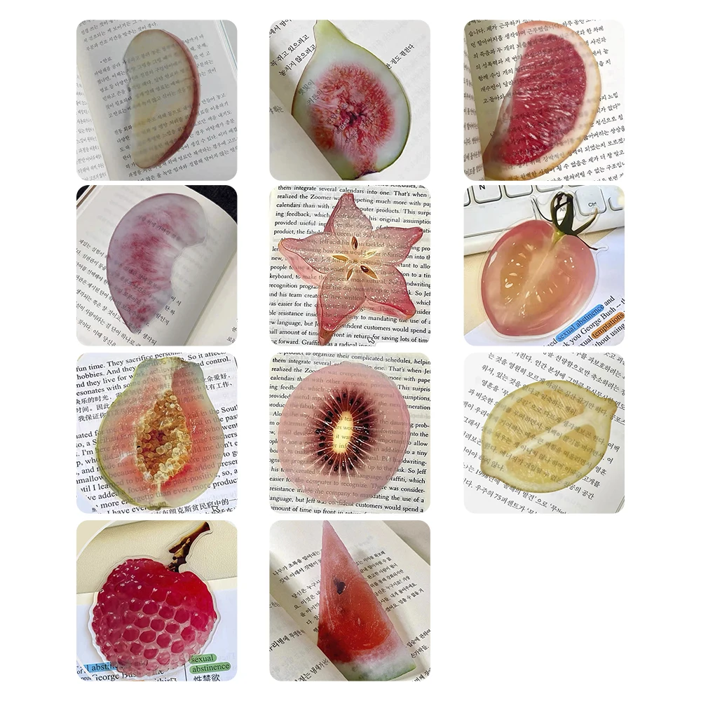 1Pc Transparent Acrylic Creative Fruit Slice Bookmark Fun Design Watermelon Lemon Apple Kiwi Starfruit Grapefruit Fig Bookmark