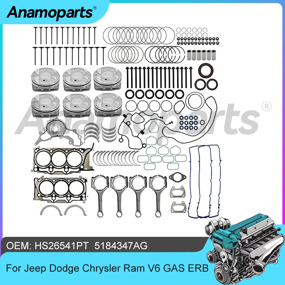 

Engine Part Piston Overhaul Rebuild Kit Full Gasket Set Bearings Con Rod 3.6 L V6 Gas ERB For Jeep Dodge Chrysler Ram 3.0L 11-16
