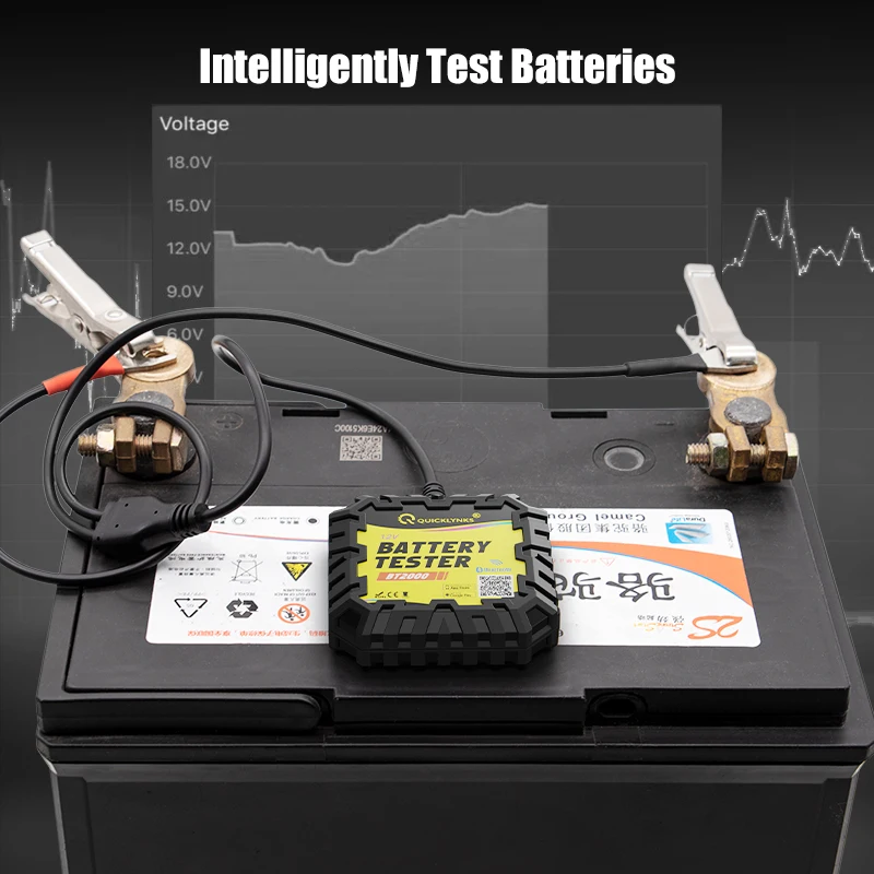 QUICKLYNKS BT2000 Bluetooth 12V Battery Test Monitor Battery Cranking&Charging Test 100-2000 CCA Test For Android IOS PK BM6 BM2