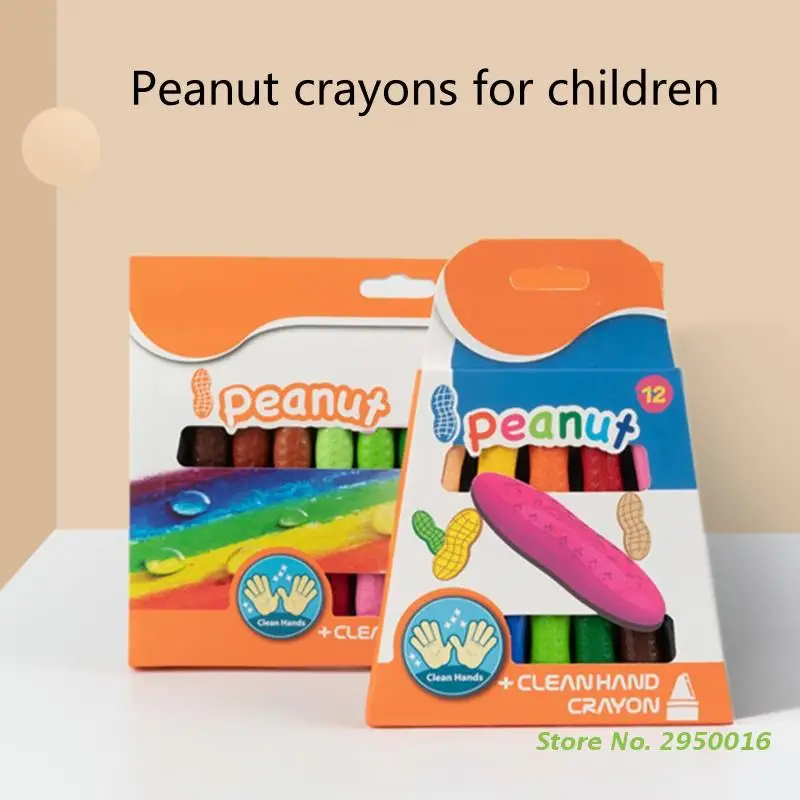 Colorful Peanut Crayons Washable Drawing Set Kids Wax Pencils Oil Pastels Children's Paintbrush Gift Box Graffiti Doodle Toys