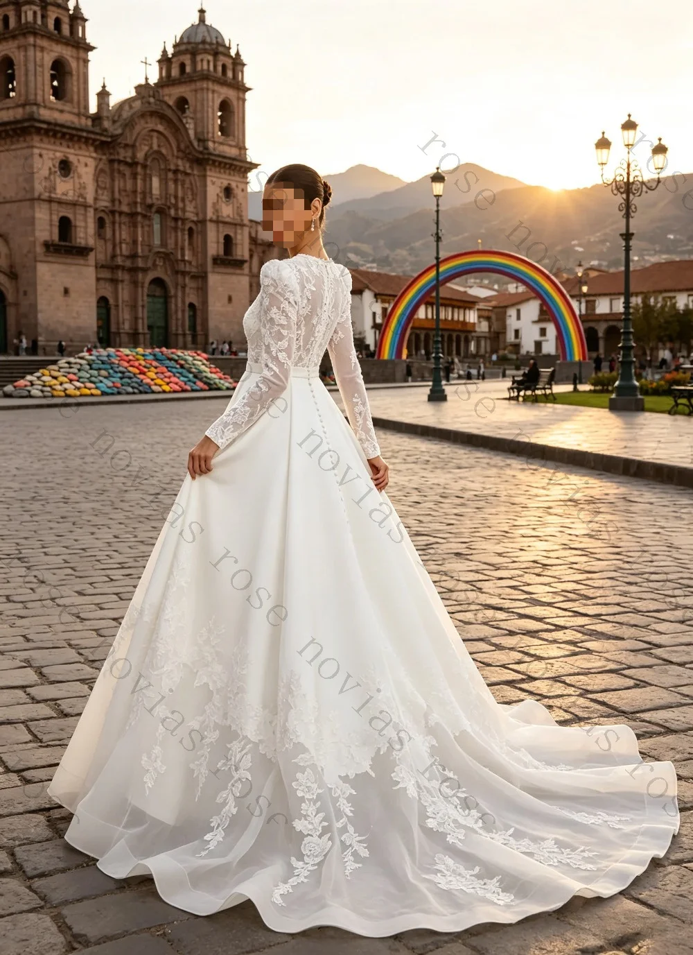 Customized Lace V-neck A-line Chiffon Wedding Dress Heavy Shoulder Sleeves 2026 Fluffy Beach Bride Gown Suitable for Parties
