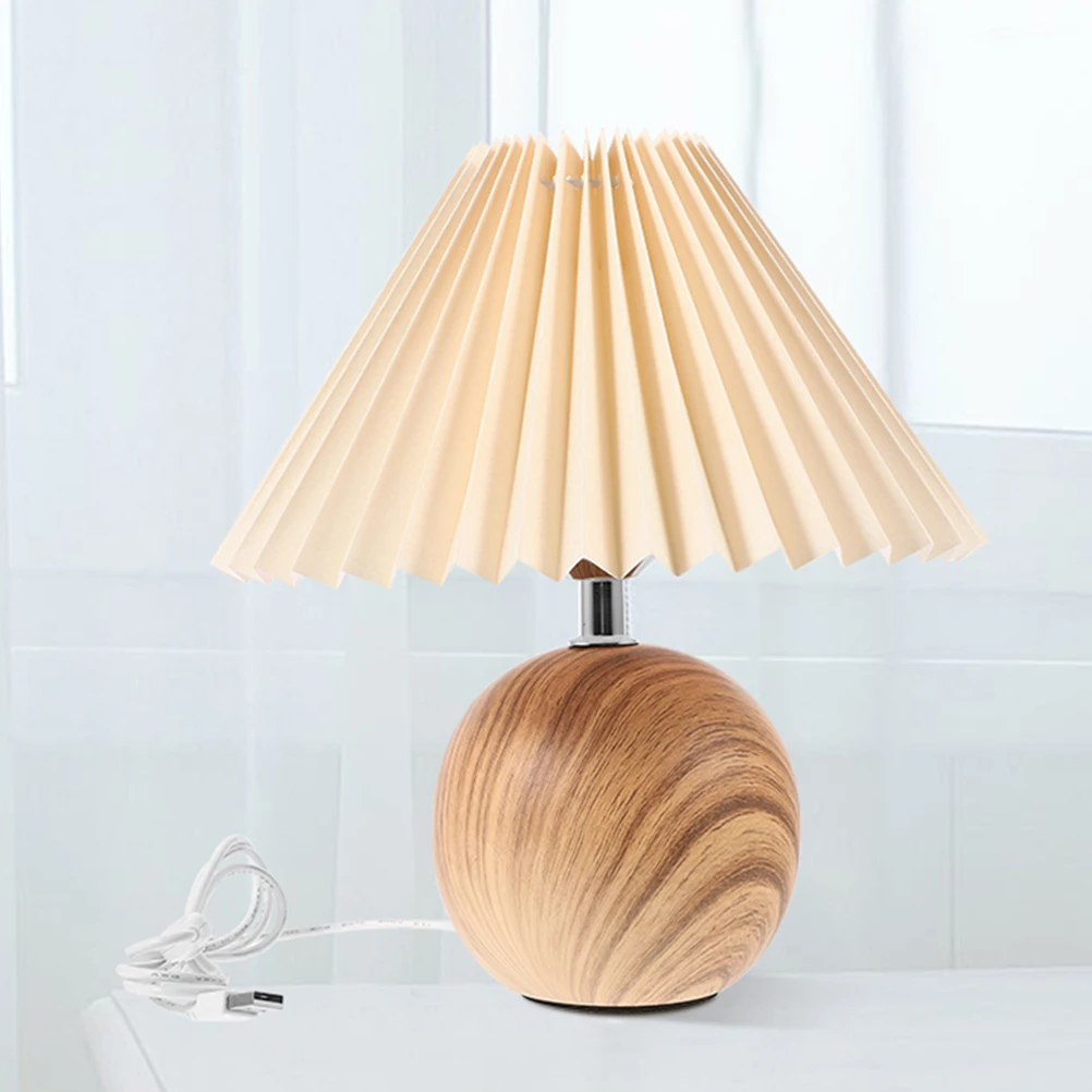 Wood Grain Table Lamp Creative USB Night Light Bedside Bedroom Aesthetic Warm Fixed Brightness Home Decor Lamps