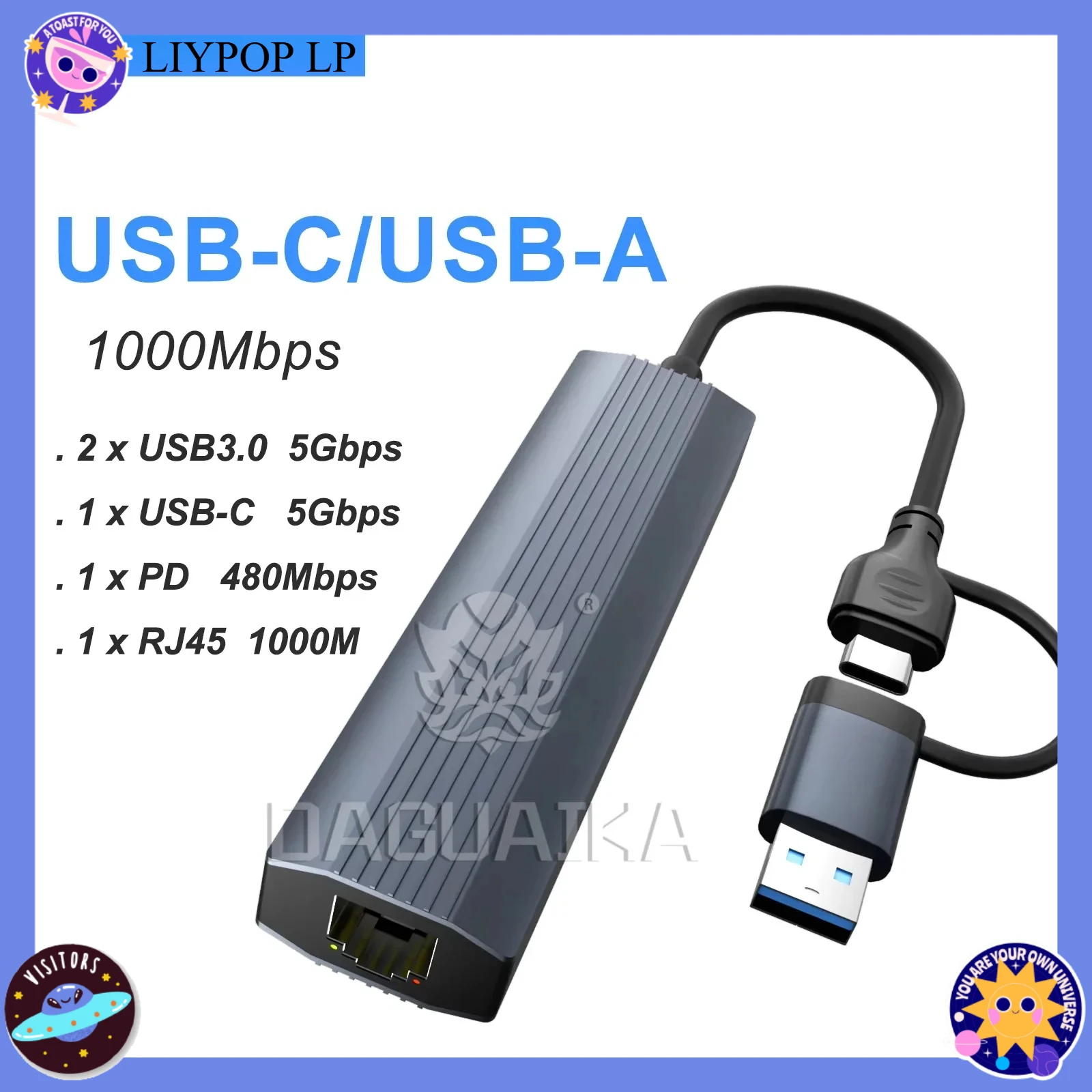 

LIYPOP LP USB C HUB Многопортовый адаптер USB-C Type C 3.1 USB 3.0 Передача данных Gigabit Ethernet RJ45 Разветвитель 1000 Мбит/с для MacBook