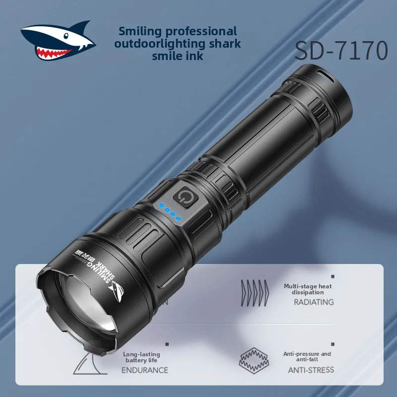 Multifunctional Outdoor Highlight Flashlight Tail Large Floodlight Zoom Red Light Warning Ultra Light Portable Camping Torch