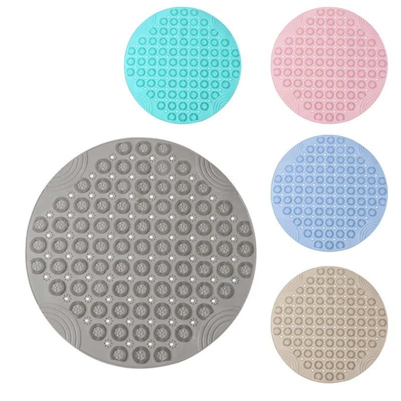 Round Non-Slip Shower Mat Strong Suction Bath Mats With Drain Holes With Raised Massage Loop Easy Install Easy To Use , D