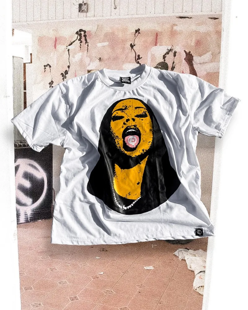 

American new oversized portrait printed short sleeve T-shirt Women y2k cotton crewneck top Hip hop trend couple casual shirt